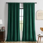 Joydeco Dark Green Velvet Curtains 96 inch Length 2 Panels Burg Set, Luxury Rod ... - Image 2