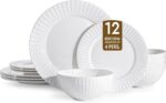 KINGSTONE Bone China Dinnerware Set, 12-Piece White Lightweight Porcelain for 4,... - Image 2