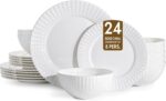 KINGSTONE Bone China Dinnerware Set, 24-Piece White Lightweight Porcelain for 8,... - Image 2
