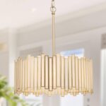 KSANA Gold Drum Chandelier, Modern Drum Pendant Light Fixture with Cream Glass S... - Image 2