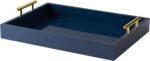 Kate and Laurel Lipton Decorative Tray with Polished Metal Handles, Navy Blue an... - Image 2