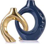 LCCCK Blue and Gold Ceramic Vases for Home Decor, Boho Vase for Flowers Pampas G... - Image 2