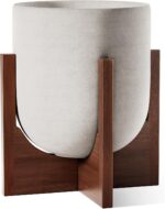 LE TAUCI 12 Inch Plant Pot with Acacia Wood Stand, Ceramic Large Planters for In... - Image 2