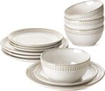 LE TAUCI Plates and Bowls Sets for 4, 12 Piece Ceramic Dinnerware Sets, Kitchen ... - Image 2