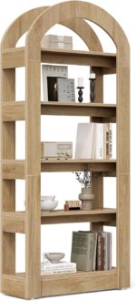 LITTLE TREE 5-Tier Bookshelf, Arch-Shaped Racks, Tall Standing Wooden Bookcase D... - Image 2