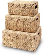 LUSYDECO Set of 3 Scalloped Edge Wicker Basket with Lid, Rectangle Wicker Storag... - Image 2