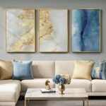 Large Framed Abstract Wall Art for Living Room, Luxury 3 Piece Canvas Blue White... - Image 2