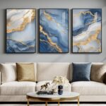 Large Framed Abstract Wall Art for Living Room, Modern Luxury 3 Piece Blue Gold ... - Image 2