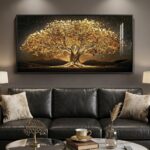 Large Framed Black and Gold Tree of Life Wall Art, Modern Luxury Tree Painting P... - Image 2