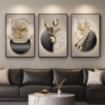Large Framed Modern Elegant Wall Art for Living Room, 3 Piece Black and Gold Bri... - Image 2