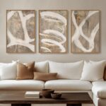 Large Framed Neutral Abstract Wall Art for Living Room, 3 Piece Modern Canvas Pr... - Image 2