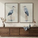 Large Framed Vintage Bird Wall Art, 2 Piece Neutral Blue Heron Canvas Painting P... - Image 2