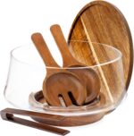 Large Glass Salad Bowl with Lid Set, 5.7 L Decorative Glass Mixing Bowl, Trifle ... - Image 2