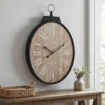 Large Oval Wall Clock 25 Inch, Rustic Farmhouse Wooden Decorative Clock with Bla... - Image 2