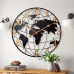 Large World Map Wall Clock, Metal Minimalist Modern Clock,Round Silent Non-Ticki... - Image 2