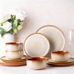 LeRatio Ceramic Dinnerware Sets for 4,12-Piece Plates and Bowls,Handmade Reactiv... - Image 2