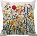 Leaveland Wildflower Faux Embroidery Print 18x18 Inch Throw Pillow Cover Faux Em... - Image 2