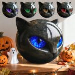 Luxury Black Cat Stone Sculpture – Handcrafted Black Cat Statue with Amber Eyes,... - Image 2