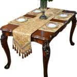 Luxury Velvet Gold Table Runner 72 Inches Long with Vintage Damask Jacquard Desi... - Image 2