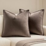 MIULEE Dark Coffee Velvet Throw Pillow Covers 24x24 Taupe Neutral Soft Decorativ... - Image 2