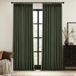 MIULEE Olive Green Pinch Pleated 100% Blackout Linen Curtains for Bedroom, Room ... - Image 2