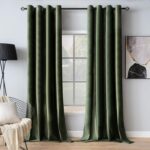 MIULEE Velvet Curtains Olive Green Elegant Grommet Curtains Thermal Insulated So... - Image 2