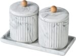Marble Small Bathroom Jar Set ，Ceramic Cotton Swabs Holder with Lid and Dresser ... - Image 2