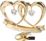Matashi 24K Gold Plated Anniversary Heart Sculpture with Crystals – Double Heart... - Image 2