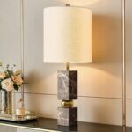 Maxax Luxury Marble Table Lamp for Living Room, 25" Brown Bedside Lamp with Gold... - Image 2