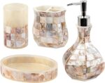 Milano Bathroom Accessories Set - 4 Piece Bathroom Accessory Set with Natural Mo... - Image 2