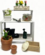 Miniature Dollhouse Garden Potting Bench Set, 1:12 Scale, with Tools, Flowers, P... - Image 2