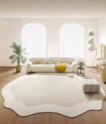 Minimalist Cream Beige Irregular Area Rug 5x8 Modern Abstract Shaped Rugs for Li... - Image 2