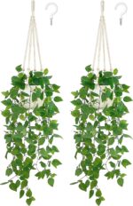 Mkono 2 Packs Fake Hanging Plant with Pot, Artificial Plants Macrame Plant Hange... - Image 2