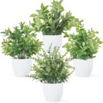 Mkono 4 Packs Fake Plants Mini Artificial Greenery Potted Plants Faux Eucalyptus... - Image 2