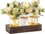 Mkono Mason Jar Lights Centerpiece Table Decor for Dining Room Farmhouse Wood Tr... - Image 2