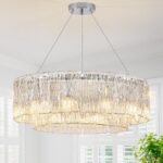 Modern 24” Chrome Chandeliers 10-Light Crystal Glass Round Chandelier Luxury Dru... - Image 2