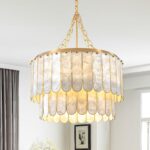 Modern 5-Light Shell Chandelier, 2-Tiered Faceted Pendant Light with Gold Metal ... - Image 2