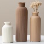 Modern Ceramic Vase Set, Earth Tone Natural Color Ribbed Matte Design, 3-Piece D... - Image 2