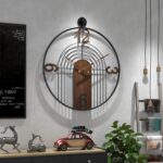 Modern Large Walnut Dial Wall Clock, Wood Metal Frame Silent Non Ticking Wall Cl... - Image 2