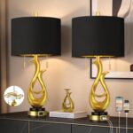 Modern Luxury Table Lamps, Gold Sculptural Bedside Lamps, Gold Leaf Finish Night... - Image 2
