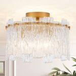 Modern Semi Flush Mount Ceiling Light 3-Light Gold Glass Chandelier Hallway Ligh... - Image 2