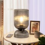 Modern Table Lamp,Glass Mid Century Lamp with Smoky Gray Glass Shade, Bedside La... - Image 2