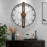 Modern Walnut Dial Wall Clock, Wood Large Wall Clock Decor Metal Frame Silent No... - Image 2
