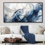 Mofutinpo Blue Wall Art Framed Abstract Canvas Wall Art Blue Pictures for Living... - Image 2