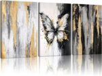 NCCXNCC 3Pcs Abstract Black and Gold Flowing Butterfly Canvas Wall Art Modern Mi... - Image 2