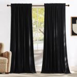 NICETOWN Black Velvet Blackout Curtains 96 inch Long for Living Room and Bedroom... - Image 2
