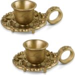 NIKKY HOME Gold Taper Candle Holders Set of 2, Vintage Metal Candlestick for Tab... - Image 2