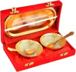 NOBILITY Bowl Spoon Tray Set Gold and Silver Plated Dry Fruits Dessert Serving S... - Image 2