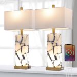 Natural Marble Table Lamps Set of 2: 3-Color Temperatures Alabaster Lamp with Ni... - Image 2