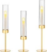 Ninonly Hurricane Candle Holders Set of 3, Tall Brass Candlestick Holders Metal ... - Image 2